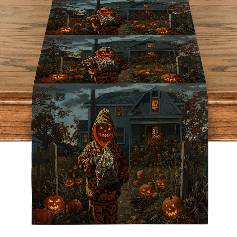 Axyaa Pumpkin Head Candy Figure Table Runner for Farmhouse Decor