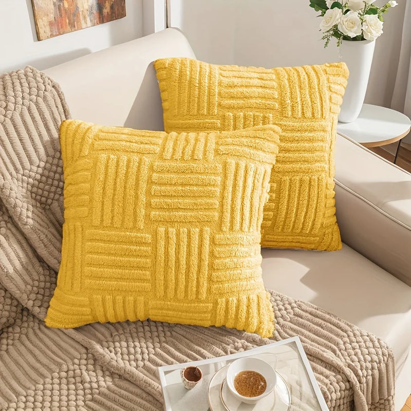 Axyaa Boho Stripe Geometry Plush Pillow Covers, 18inx18in