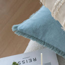 Axyaa Blue Cotton Tassel Pillow Cover for Sofa Living Room