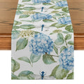 Hydrangea Dragonfly Butterfly Table Runner by Axyaa for Kitchen Dining Living Room