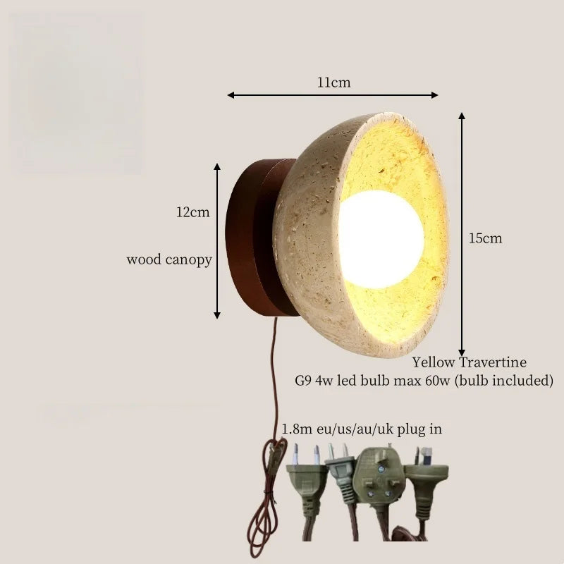 Axyaa Wabi Sabi LED Wall Lights Wood Yellow Travertine Bedside Lamps