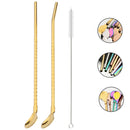 Axyaa Stainless Steel 2-in-1 Straw Spoon Set for Drinks, Cocktails, Coffee & Juice