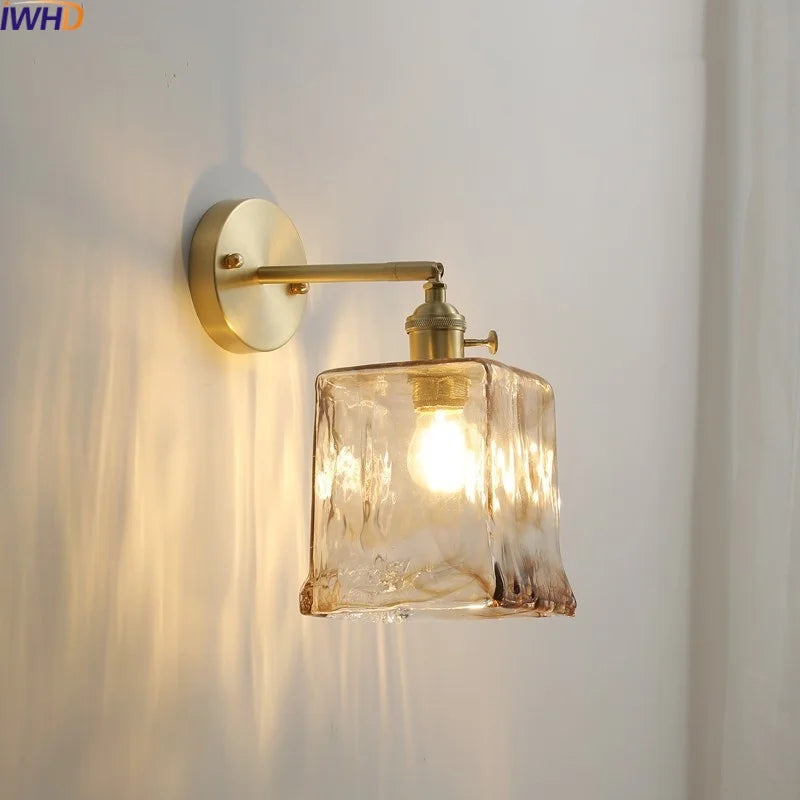 Axyaa Glass Copper LED Wall Lamp with Knob Switch for Modern Home Decor