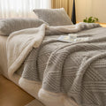 Axyaa Cozy Striped Coral Fleece Blanket for Sofa Bed, Autumn Winter Plush Throw