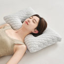 Axyaa White Knitted Cotton Ear Protector Design Neck Health Care Pillow