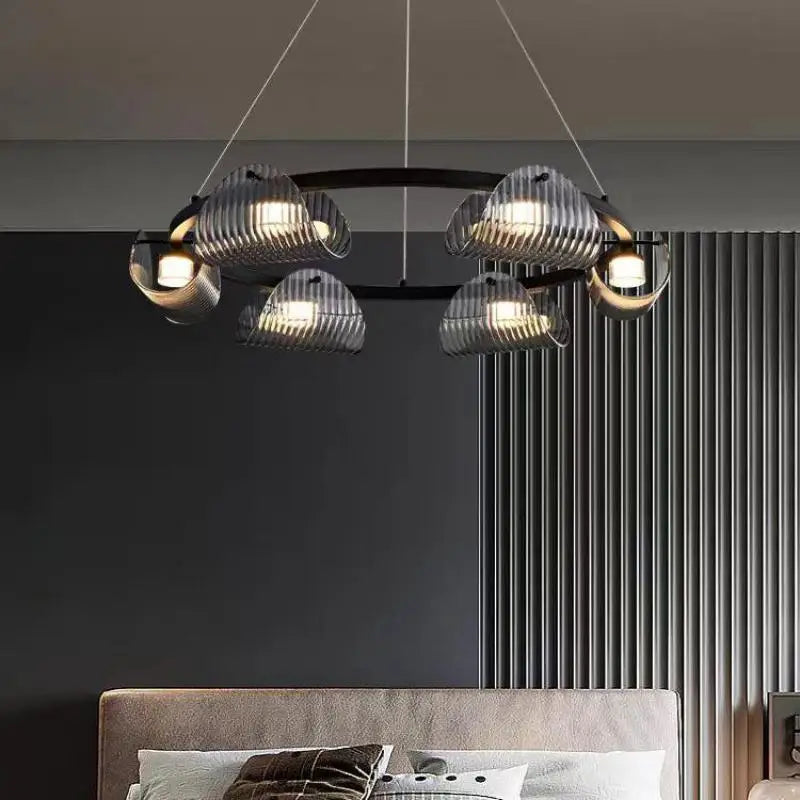 Axyaa Smoky Gray Glass Chandelier Pendant Light - Luxury Living Room LED Luminarias
