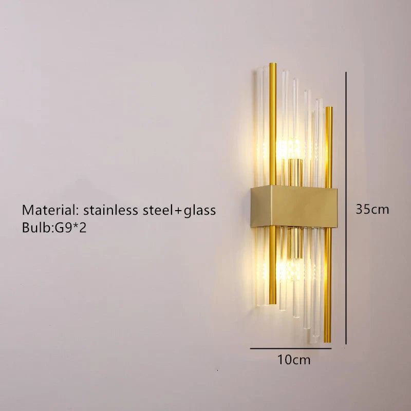 Axyaa Clear Crystal LED Wall Sconces in Gold/Black Stainless Steel