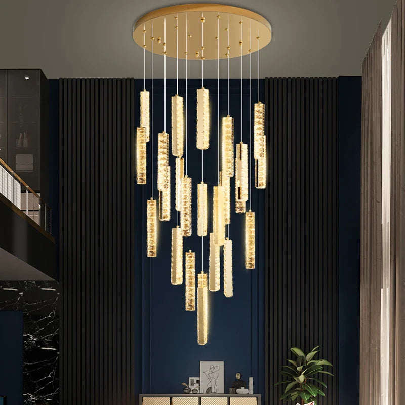 Axyaa Crystal Chandelier: Modern Lighting for Living Room, Dining Table, Cafe, LED Staircase