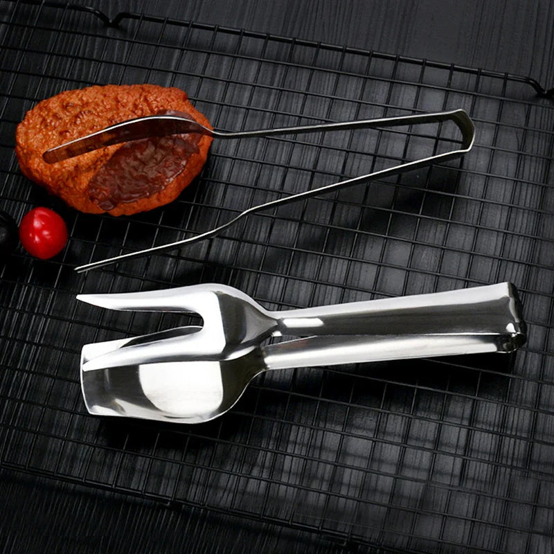 Axyaa Stainless Steel Food Fork Tongs BBQ Grill Clamp Kitchen Spatula Clip