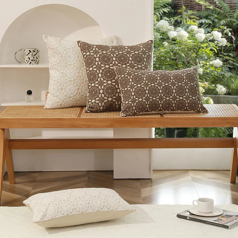 Axyaa White Floral Embroidered Cushion Cover - Elegant Home Decor