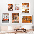 Paris Street Leaves Landscape Poster Tram Car Tower Canvas Art Print by Axyaa