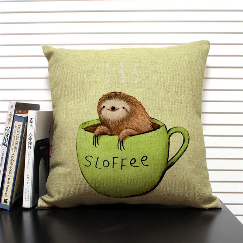 Axyaa Cartoon Animal Print 45x45cm Linen Cushion Cover - Sofa, Car, Chair Pillow Case