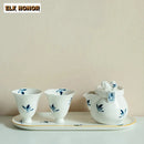 Axyaa Hand-painted Butterfly Orchid Ceramic Tea Tray - Teapot Base & Tea Services
