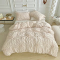 Axyaa Solid Twist Flowers 3D Pinch Pleated King Size Duvet Cover Set
