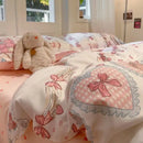 Axyaa Korean Cute Girls Polyester Bedding Set Twin Queen Full Size Quilt Cover