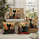 Axyaa Black Cats & Colorful Flowers Cushion Cover - Sofa, Bedroom, Car Pillow Cover