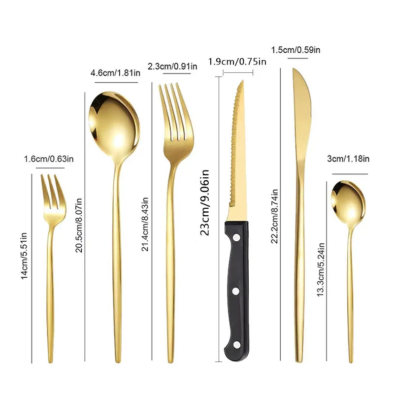 Axyaa Luxe Gold Stainless Steel Cutlery Set with Knife and Fork - Set of 48