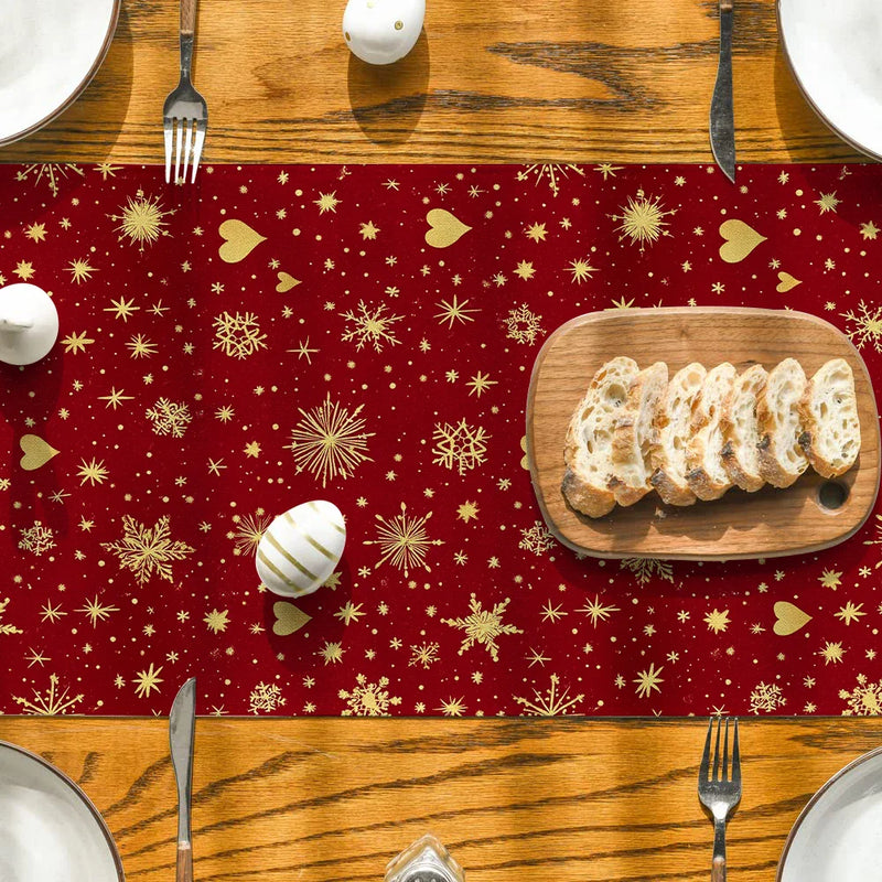 Axyaa Christmas Snow Table Runner - Indoor Outdoor Kitchen Dining Decor