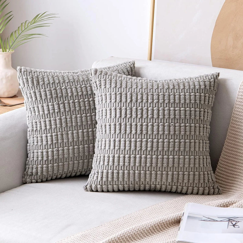 Axyaa Black Corduroy Stripe Pillow Cover 18x18 Inch Soft Square Cushion Case