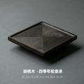 Axyaa Walnut Wood Tea Tray Handmade Vintage Square Teapot Holder High-feet Base
