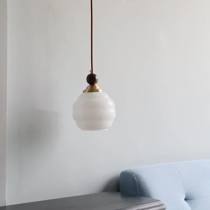 Axyaa White Glass Wood LED Pendant Lights - Adjustable Indoor Hanging Lamp