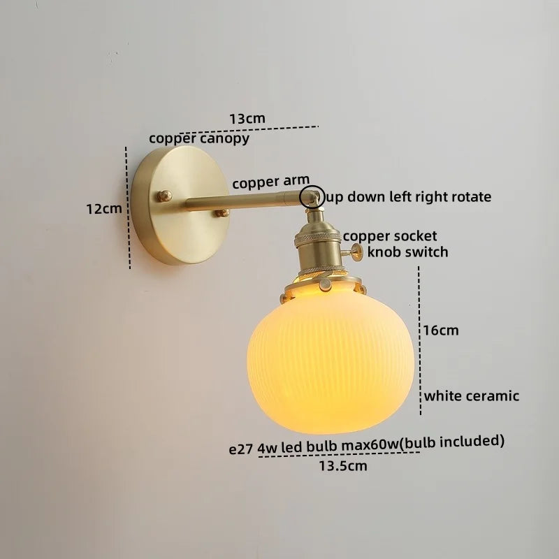 Nordic Modern LED Wall Light Axyaa Ceramic Bedside Lamp Pull Chain Switch