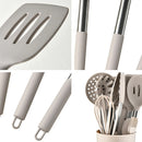 Axyaa Silicone Kitchen Utensil Set with Stainless Steel Handles and Storage Bucket