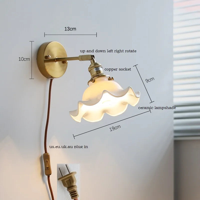 Axyaa White Ceramic Flower Wall Sconce Light for Home Indoor Lighting