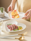 Axyaa White Heart Ceramic Plate Set - Irregular Home Kitchen Dishes & Bowls