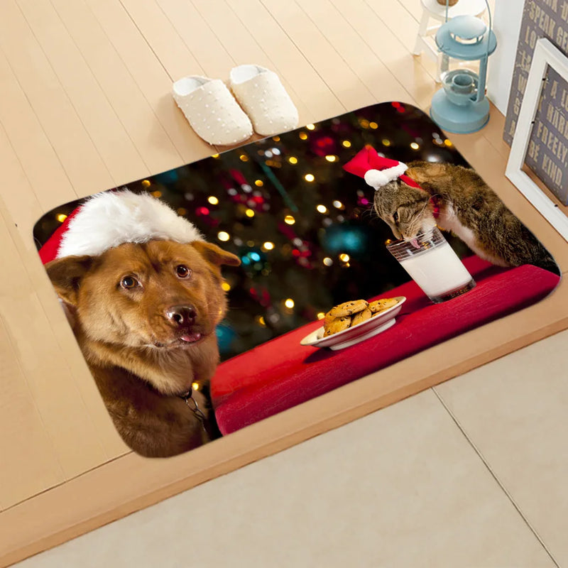 Axyaa Christmas Cat Dog Print Animal Door Mats Non-Slip Floor Home Decoration