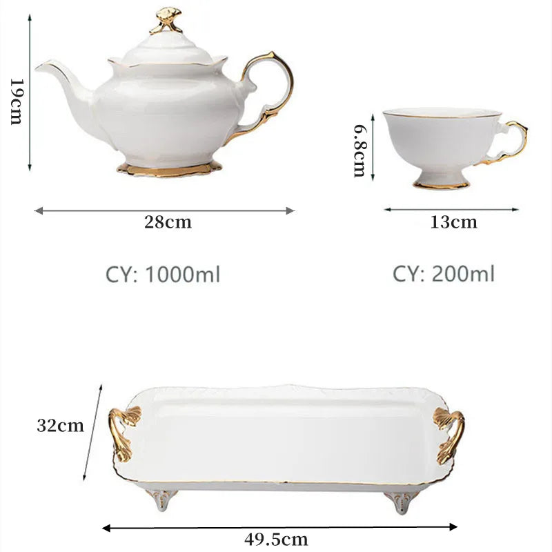 Axya™ Elegant Noble Bone Coffee Set with Tray - Luxury Ceramic Drinkware