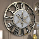 Axyaa 60CM Round Mirrored Wall Clock with Beveled Roman Numerals - Elegant Skeleton Design