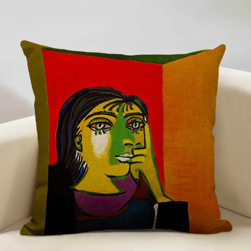 Pablo Picasso Abstract Art Cushion Cover 45x45cm Beige Linen Axyaa Brand