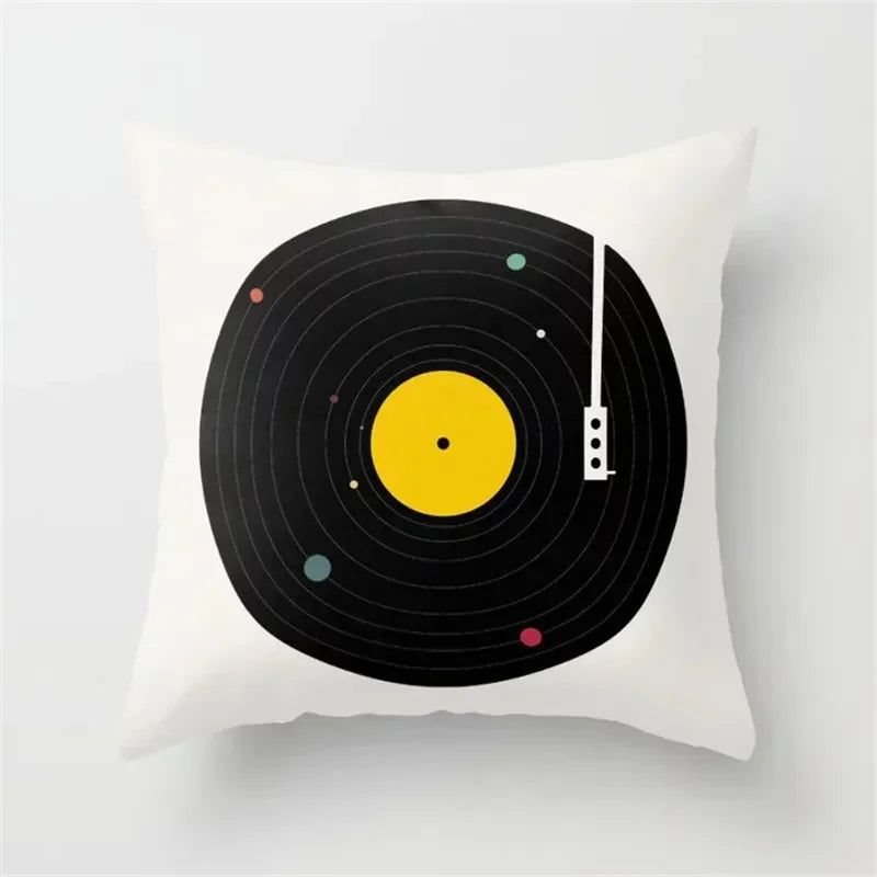 Yellow Geometric Polyester Cushion Cover by Axyaa - Modern Black Letter Pillow Cover