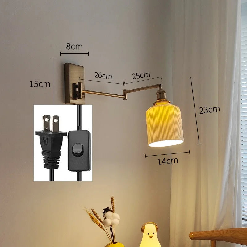 Axyaa Nordic LED Wall Sconce Left Right Rotate Pull Chain Switch Stair Light