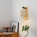Axyaa Yellow Cave Stone Bedside Wall Lamp in Walnut for Wabi Sabi Style