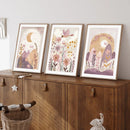 Boho Flowers Sun Moon Wall Art Canvas Print Set by Axyaa