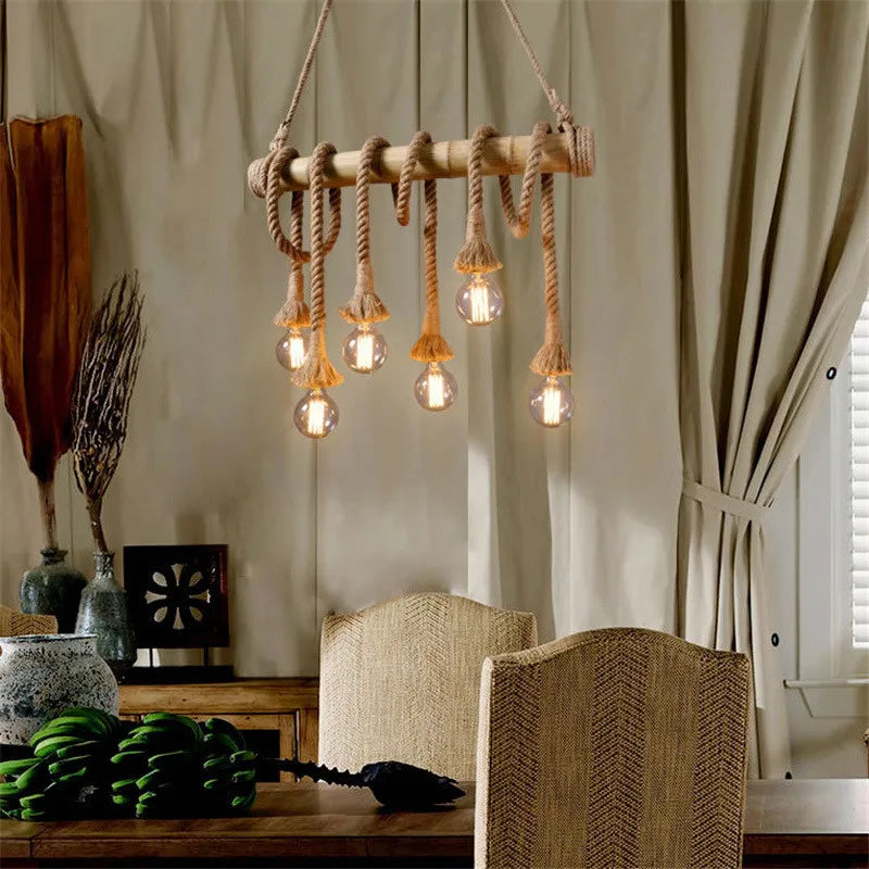 Axyaa Bamboo Hemp Rope Pendant Light for Creative Restaurant and Bar Decor