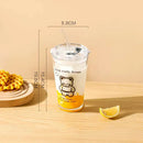 Axyaa Cute Korean Glass Water Bottle with Straw, Lid: 480ml Breakfast Glass Cups