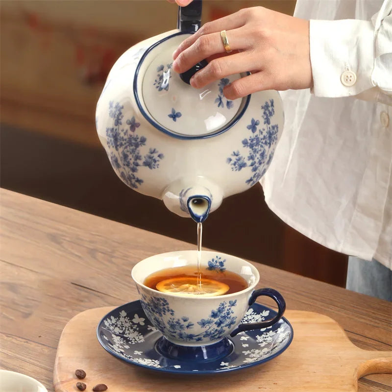 Axyaa Retro Flower Ceramic Coffee Cup&Saucer Set Elegant Teaware