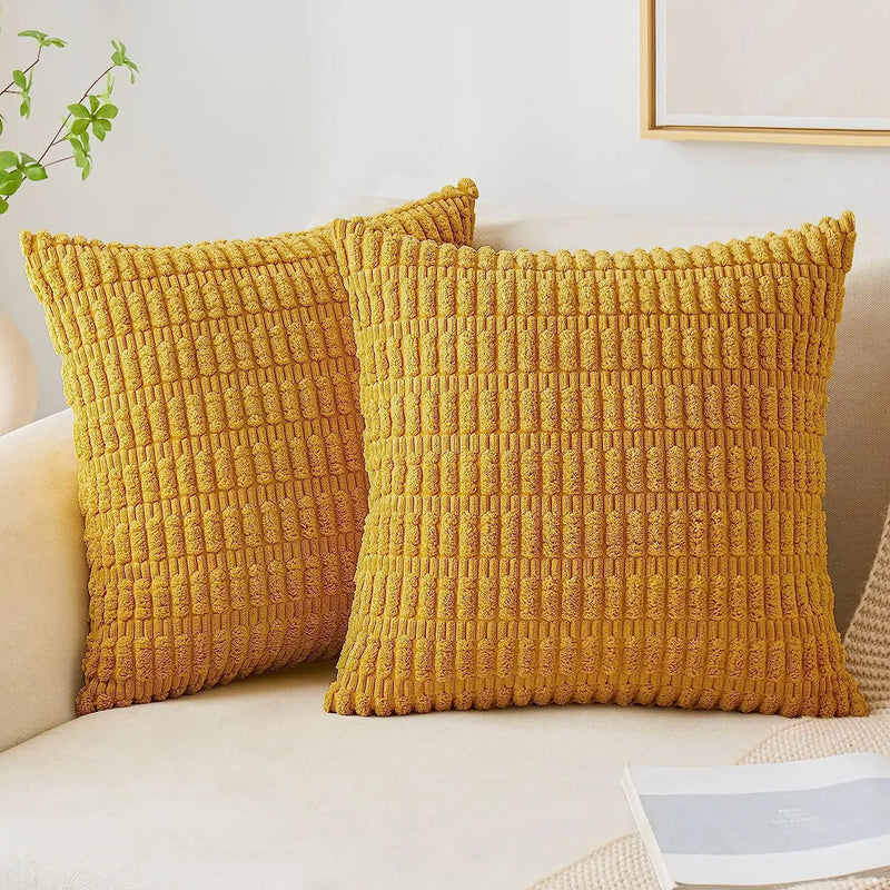 Axyaa Tripe Stripe Corduroy Cushion Cover 18x18 Inch - Boho Chic Home Decor for Living Room