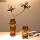 Axyaa Amber Glass Tower Vase: Creative Hydroponics Plant Pot & Home Decor