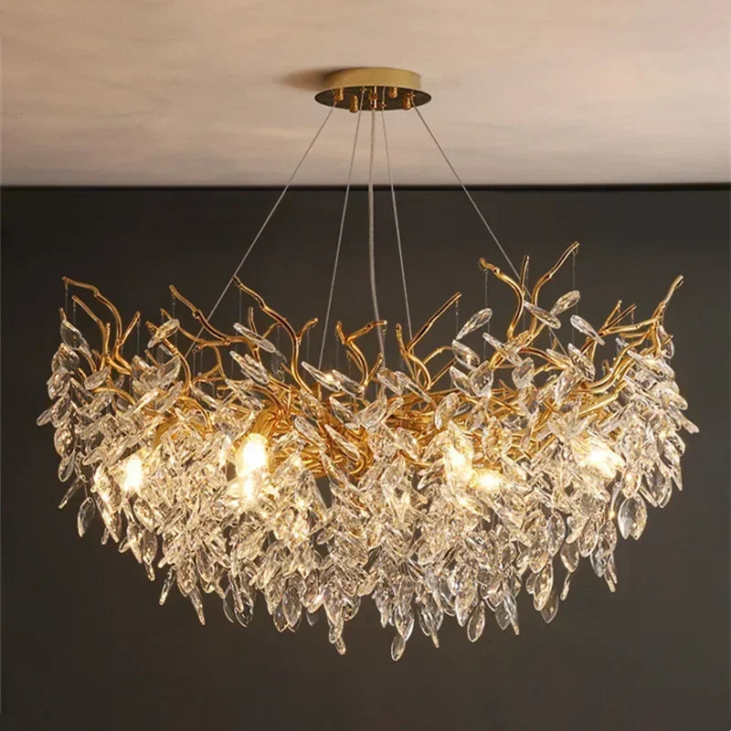 Axyaa Branch-Shaped Crystal Chandelier for Villa Duplex Living Room LED Pendant Lamp