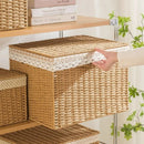 Axyaa Rattan Weave Storage Bin with Plaid Lining and Handle.