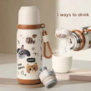Axyaa Cat Thermos Tumbler Stainless Steel Thermal Cup Straw - 500ml Kawaii Water Bottle