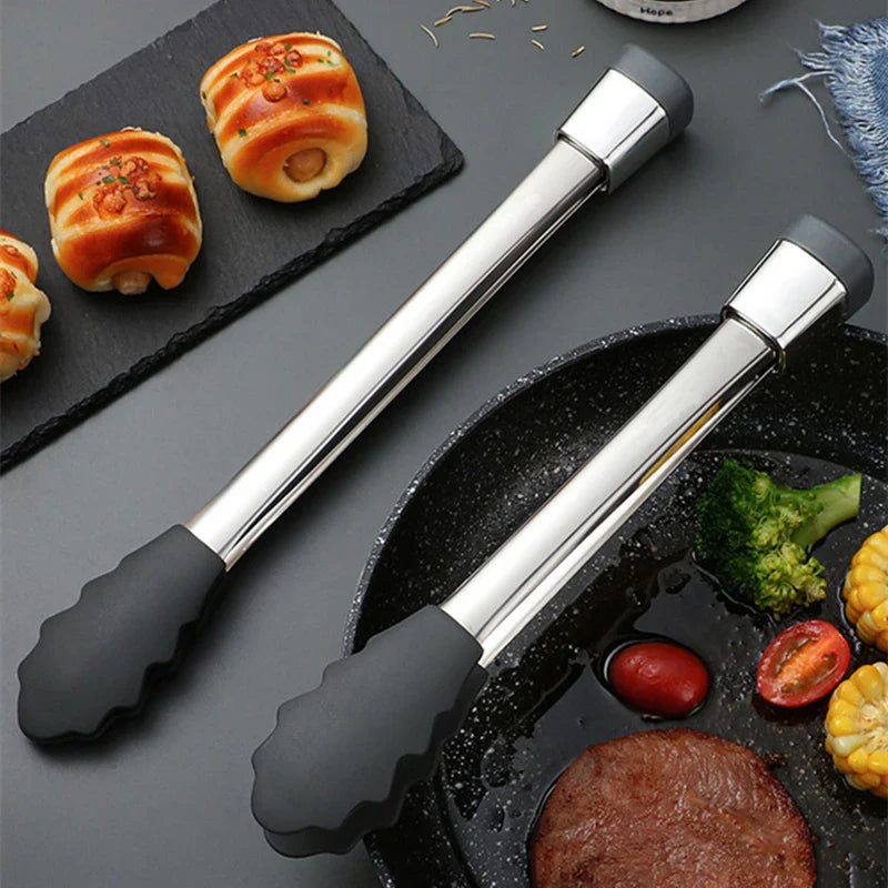 Axyaa Silicone Head Kitchen BBQ Tongs for Outdoor Picnic and Home Cooking