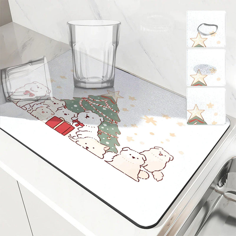 Axyaa Cartoon Animals Square Dry Mat - Absorbent & Anti-slip Drainer for Coffee Table & Bathroom