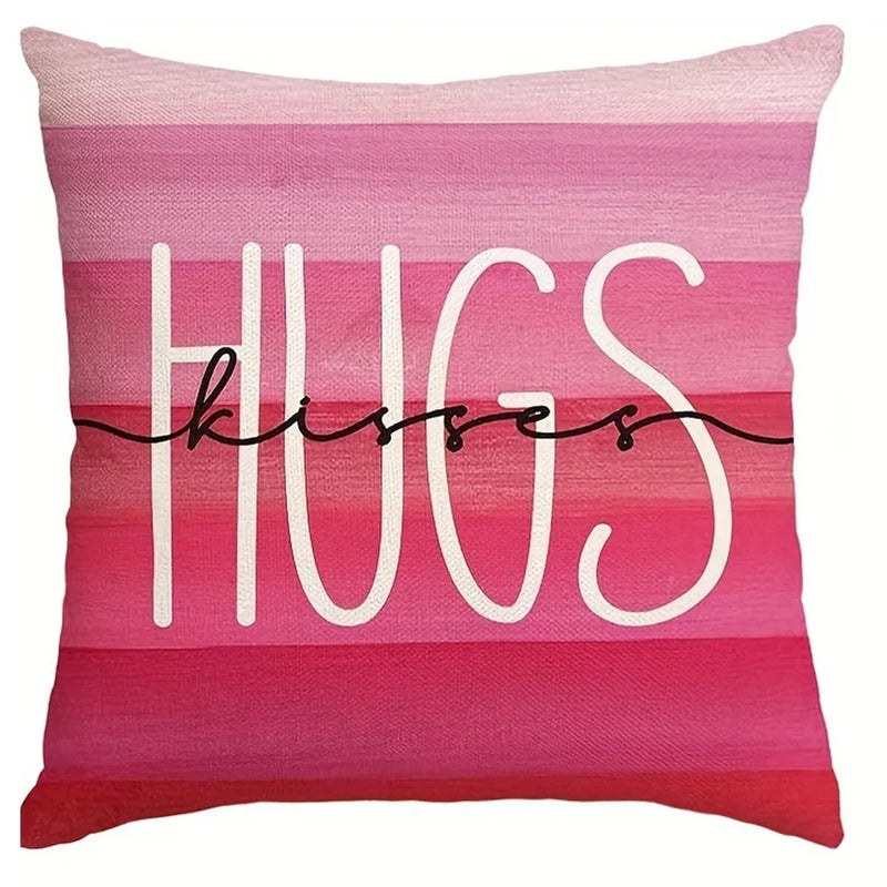 Axyaa Love Kiss Hug Pattern Decor Pillowcase for Home Sofa, Gift for Valentine's Day