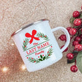 Axyaa Custom Name Wreath Enamel Mug - Christmas Family Party Coffee Wine Cup