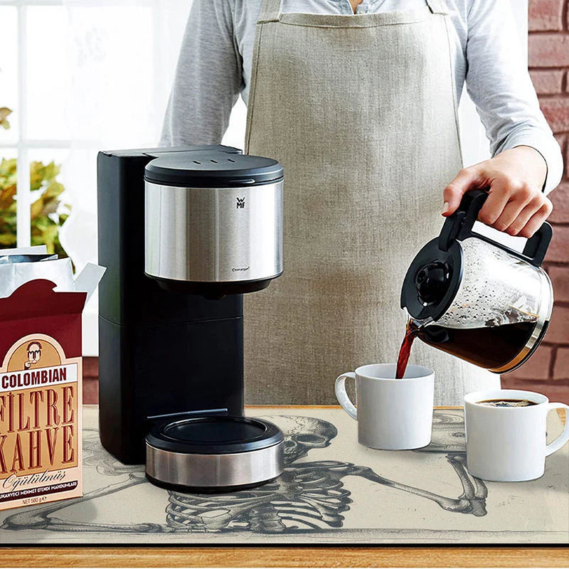 Axyaa Vintage Skull Coffee Absorbent Drying Mat for Kitchen Tables